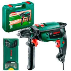 Дрель ударная Bosch UniversalImpact 700, кейс, с набором сверл и бит X-line 15