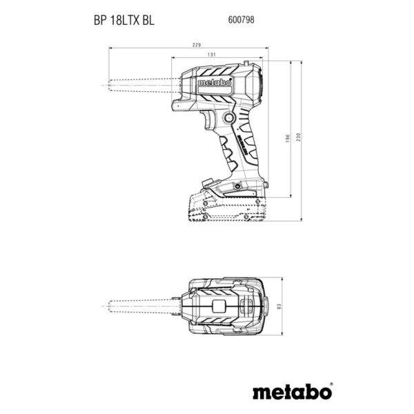 Акумуляторний продувний пістолет Metabo BP 18 LTX BL, каркас