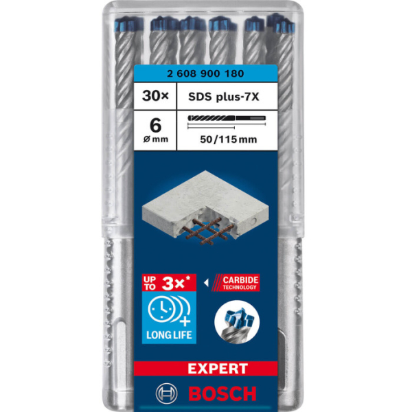 Ударний бур Bosch Expert SDS-Plus-7X 6x50x115 мм, 30 шт