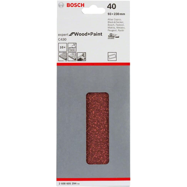 Шлифлист Bosch Expert for Wood and Paint C430, 93x230 мм, K40, 10 шт
