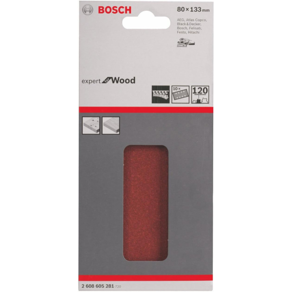 Шлифлист Bosch Expert for Wood and Paint C430, 80x133 мм, K120, 10 шт