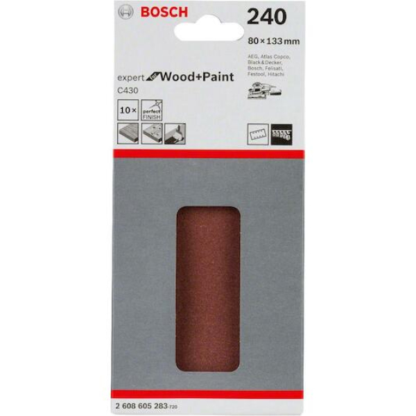 Шліфлист Bosch Expert for Wood and Paint C430, 80x133 мм, K240, 10 шт