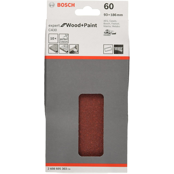 Шлифлист Bosch Expert for Wood and Paint C430, 93x186 мм, K60, 10 шт