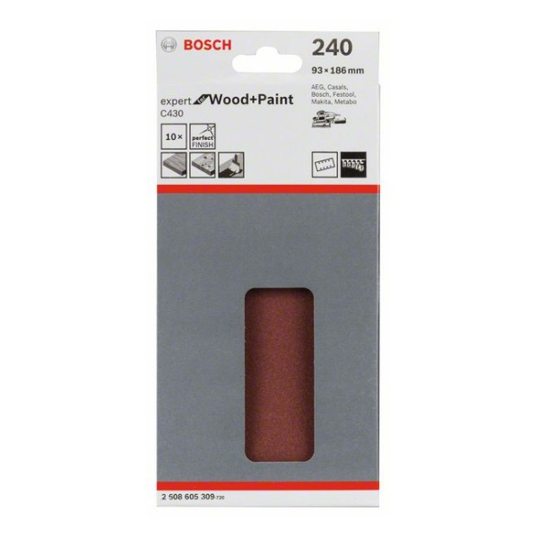 Шліфлист Bosch Expert for Wood and Paint C430, 93x186 мм, K240, 10 шт