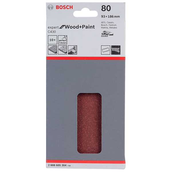 Шліфлист Bosch Expert for Wood and Paint C430, 93x186 мм, K80, 10 шт