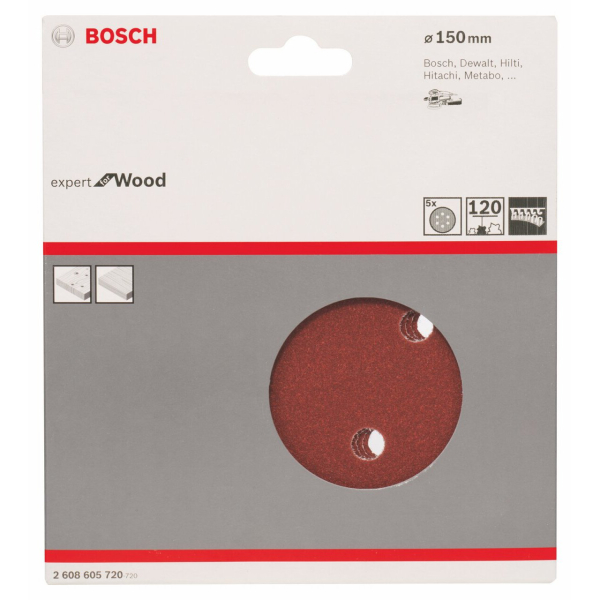Шліфувальний диск Bosch Expert for Wood, 150 мм, K120, 5 шт