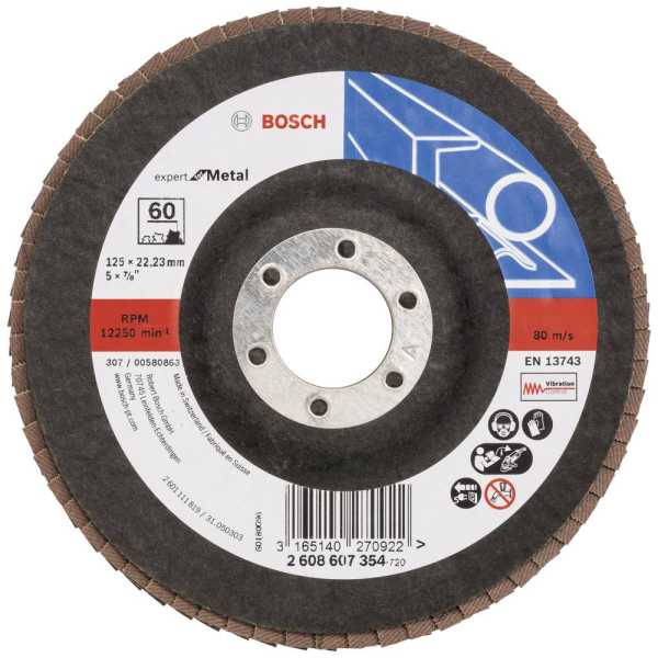 Пелюстковий шліфкруг Bosch Expert for Metal 125×22.23 мм К60
