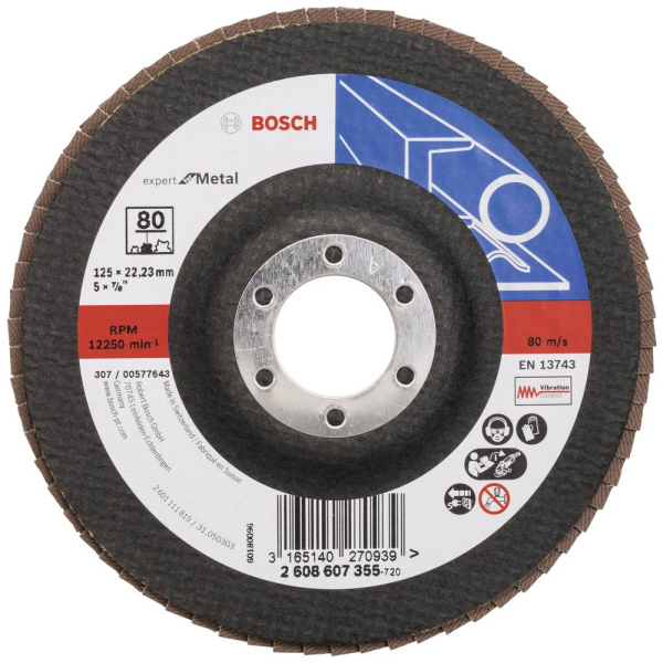 Лепестковый шлифкруг Bosch Expert for Metal 125×22.23 мм К80