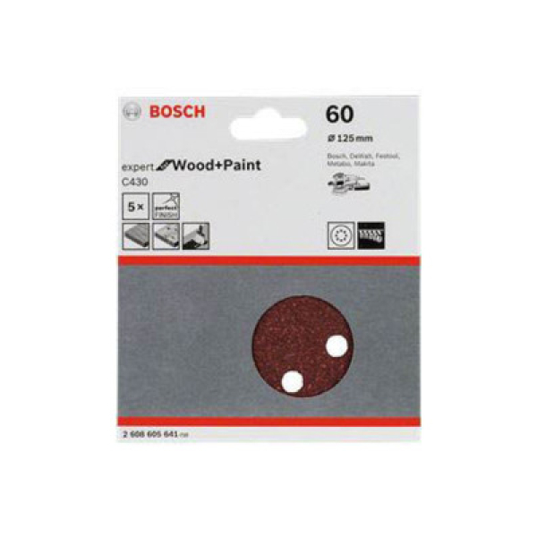 Шліфувальний диск Bosch Expert for Wood and Paint C430, 125 мм, K60, 5 шт