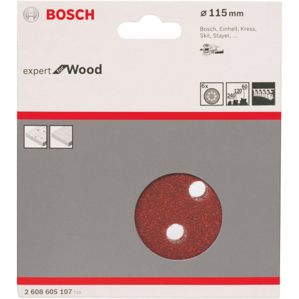 Шлифовальный диск Bosch Expert for Wood, 115 мм, K60/120/240, 6 шт