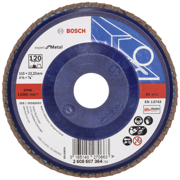 Пелюстковий шліфкруг Bosch X551 Expert for Metal 115×22.23 мм К120