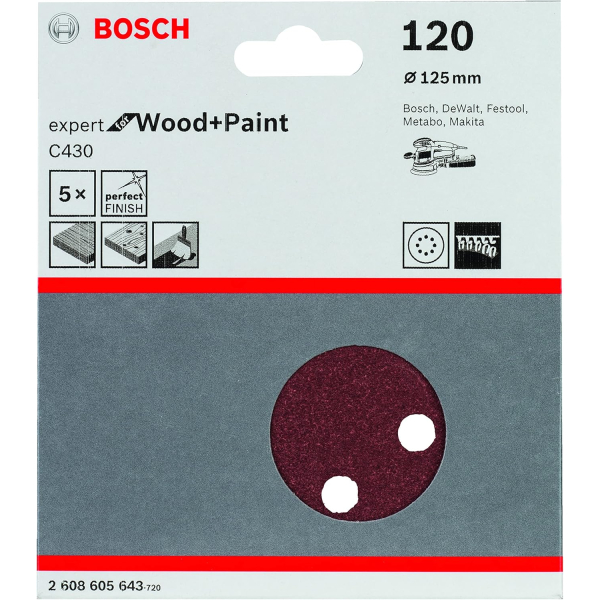 Шліфувальний диск Bosch Expert for Wood and Paint C430, 125 мм, K120, 5 шт