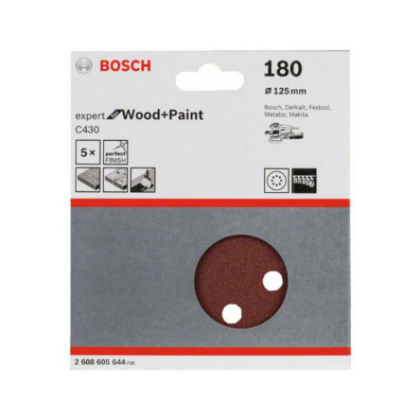 Шліфувальний диск Bosch Expert for Wood and Paint C430, 125 мм, K180, 5 шт