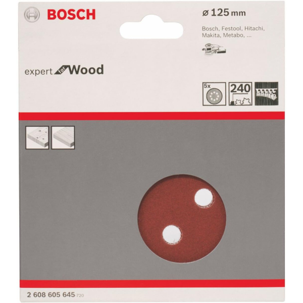 Шліфувальний диск Bosch Expert for Wood and Paint C430, 125 мм, K240, 5 шт
