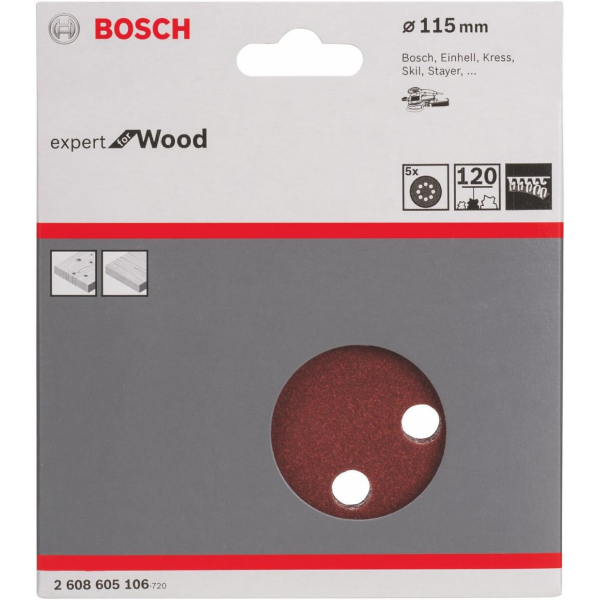 Шліфувальний диск Bosch Expert for Wood, 115 мм, K120, 5 шт