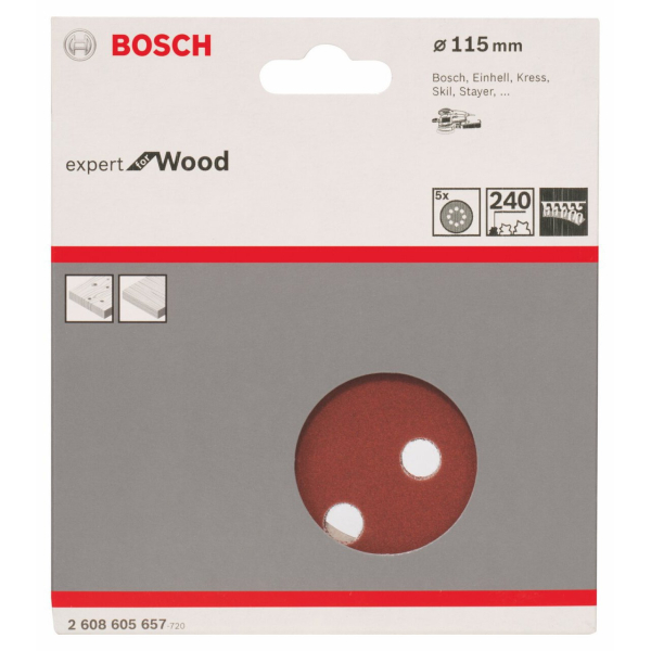 Шліфувальний диск Bosch Expert for Wood, 115 мм, K240, 5 шт