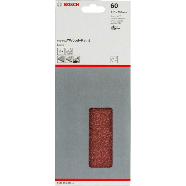 Шліфлист Bosch Expert for Wood and Paint C430, 115x280 мм, K60, 10 шт