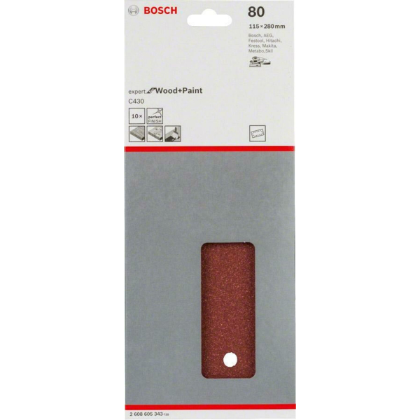 Шлифлист Bosch Expert for Wood and Paint C430, 115х280 мм, K80, 10 шт
