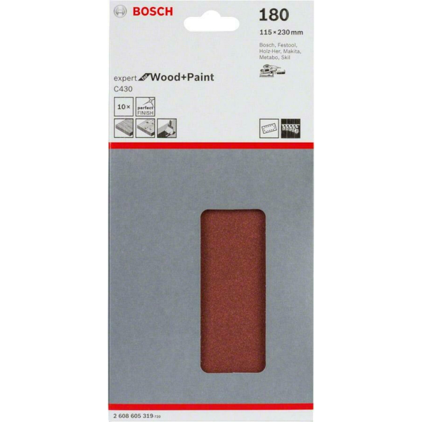 Шлифлист Bosch Expert for Wood and Paint C430, 115х230 мм, K180, 10 шт