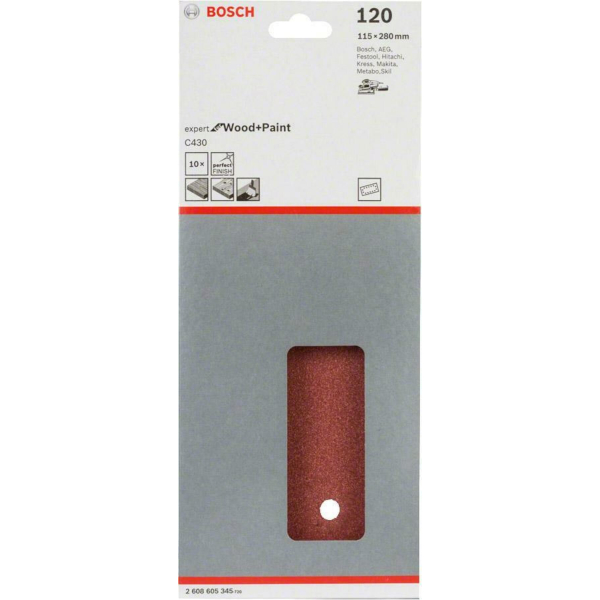 Шлифлист Bosch Expert for Wood and Paint C430, 115х280 мм, K120, 10 шт