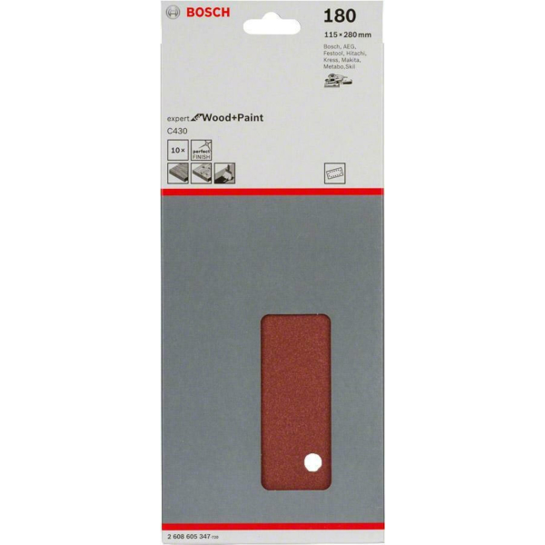 Шлифлист Bosch Expert for Wood and Paint C430, 115х280 мм, K180, 10 шт