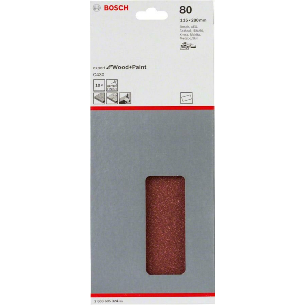 Шлифлист Bosch Expert for Wood and Paint C430, 115х280 мм, K80, 10 шт