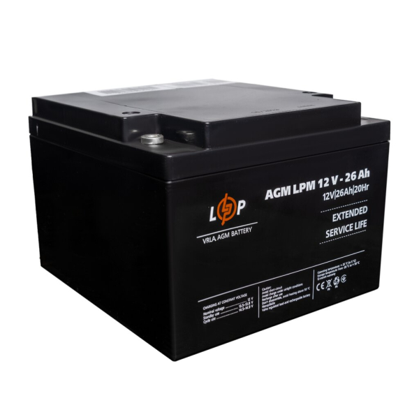 Акумулятор LogicPower AGM LPM 12V - 26 Ah під болт М5