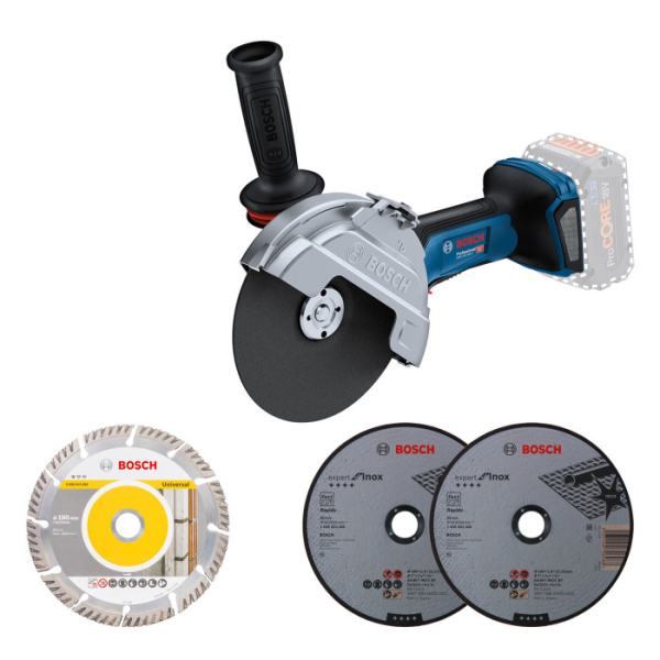 Акумуляторна кутова шліфмашина Bosch GWS 18V-180 P Professional, каркас, 3 диска
