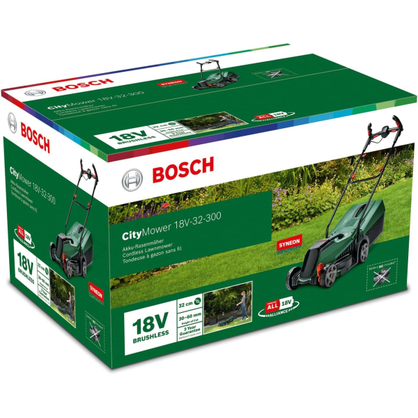 Аккумуляторная газонокосилка Bosch CityMower 18V-32-300, 2x4.0 Ah, з/у