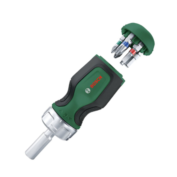 Короткая отвертка Bosch с храповиком и 6-ю битами