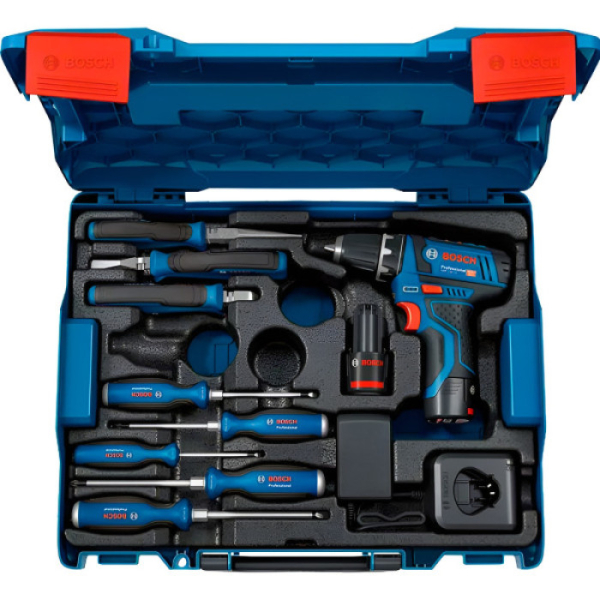 Аккумуляторный шуруповерт Bosch GSR 12V-15, 2xGBA 12V 2.0Ah, з/у GAL 12V-20 и набор инструментов, кейс