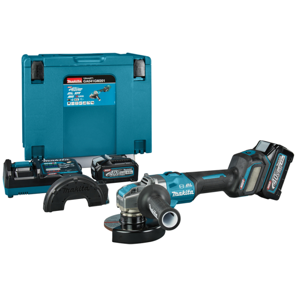 Аккумуляторная угловая шлифмашина Makita X-LOCK XGT 40 V MAX GA041GM201, 2x4.0 Ah, з/у, в кейсе MakPac 4