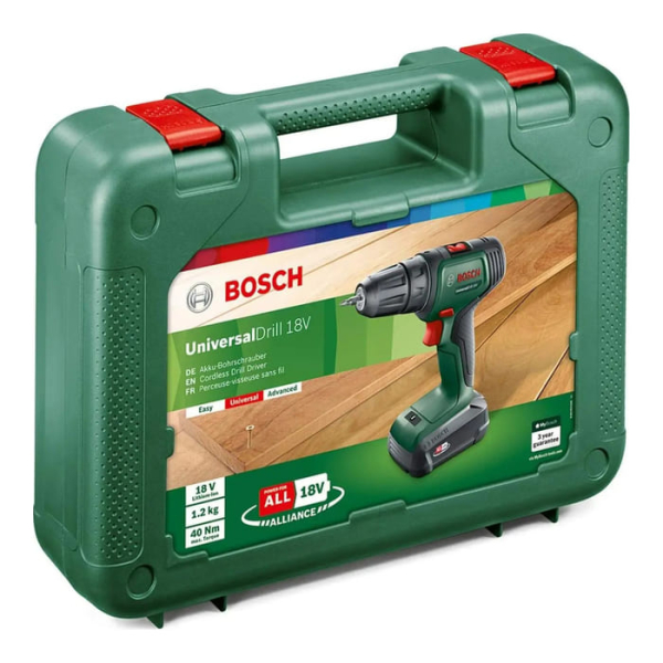 Аккумуляторный шуруповерт Bosch UniversalDrill 18V, 1xPBA 18V 1.5Ah W-A, з/у AL 1810 CV, в кейсе