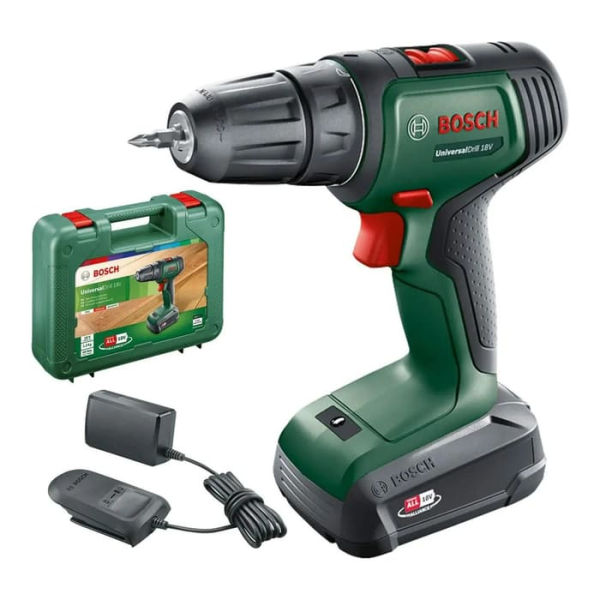 Аккумуляторный шуруповерт Bosch UniversalDrill 18V, 1xPBA 18V 1.5Ah W-A, з/у AL 1810 CV, в кейсе