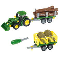 Трактор Klein John Deere с деревянной тележкой и тележкой для сена (3906)