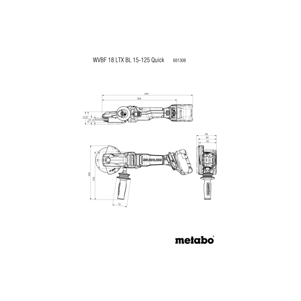 Акумуляторна болгарка Metabo WVBF 18 LT BL 15-125 Quick, каркас в кейсі metaBOX 165 L