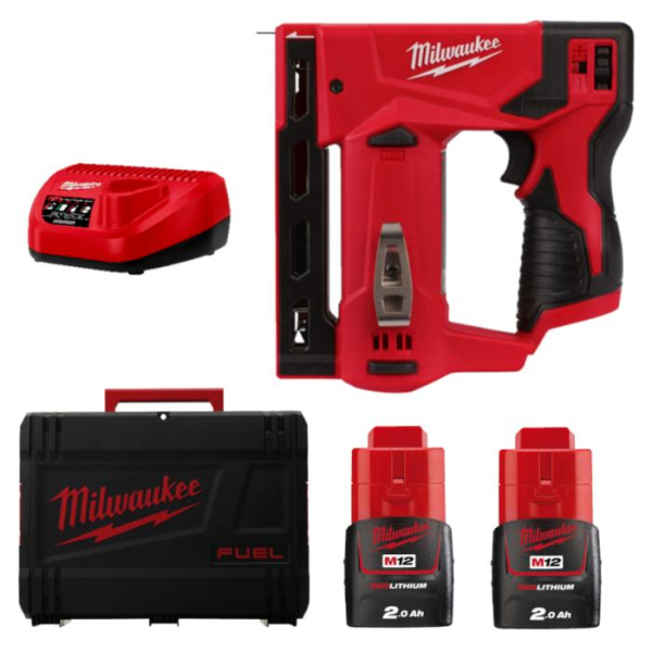 Аккумуляторный степлер Milwaukee M12 BST-202X, 2 акб М12 B2, з/у С12, HD кейс