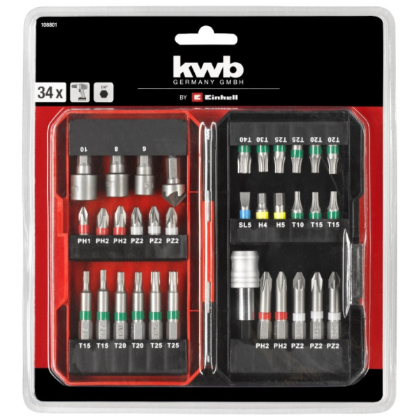 Набір біт KWB в кейсі S-Box, 34 шт