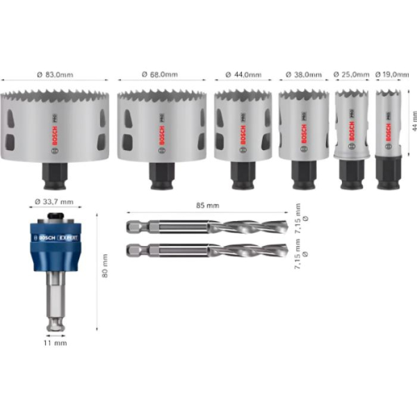 Комплект коронок Bosch PRO Multi Material PC Plus, 9 шт