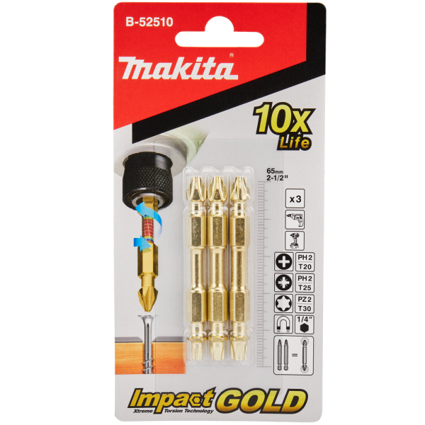 Подвійні торсіонні ударні біти Makita 65 мм, 3 шт
