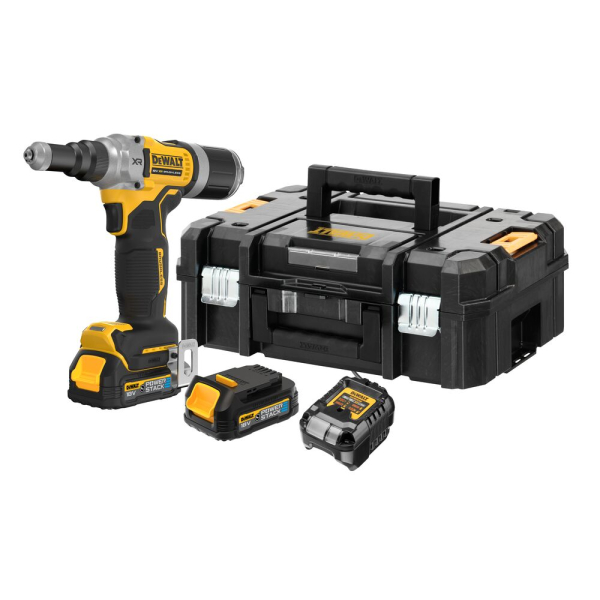 Заклепувальник акумуляторний DeWALT DCF414E2GT, 2х1.7Ah, з/п, валіза TSTAK