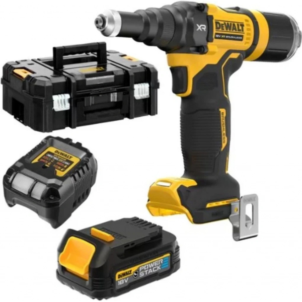 Заклепувальник акумуляторний DeWALT DCF403E1GT, 1х1.7Ah, з/п, кейс TSTAK