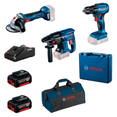 Набір акумуляторних інструментів Bosch Professional GSR 185-LI, GWS 180-Li, GBH 180-Li, 2x4.0Ah, з/п, кейс, сумка