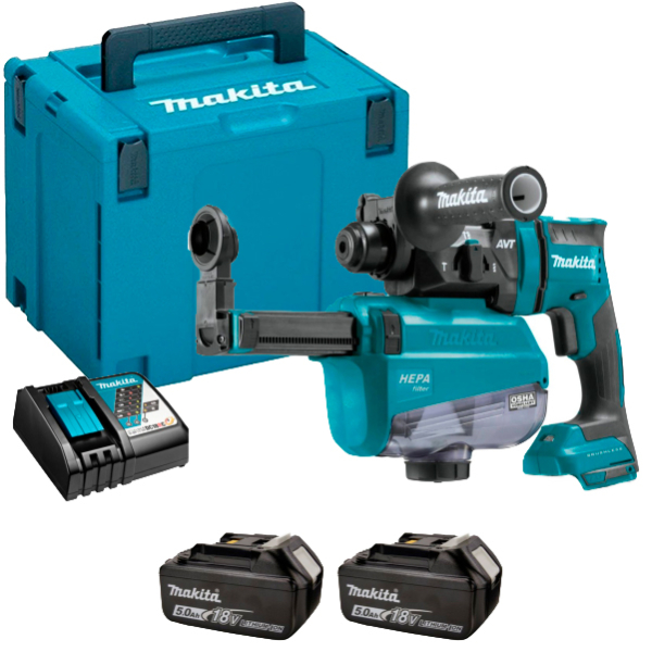 Акумуляторний перфоратор Makita DHR182RTWJ, LXT, 2x5.0 Ah, DC18RC, пилозбірник, кейс Makpac 4
