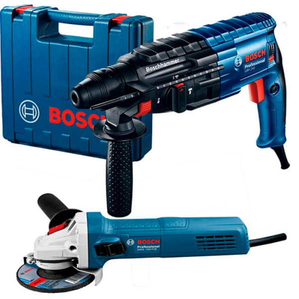 Набір інструментів Bosch Professional перфоратор GBH 240 + кутова шліфувальна машина GWS 750-125 в кейсі, пошкоджена упаковка