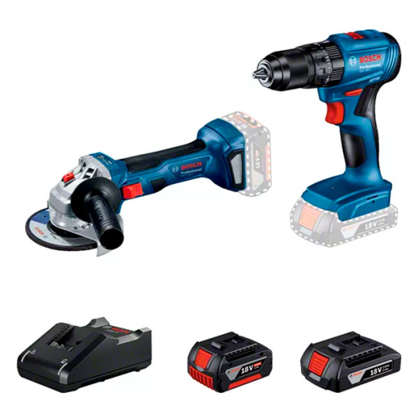 Аккумуляторный ударный шуруповерт Bosch GSB 185-LI Professional и аккумуляторная болгарка Bosch GWS 180-LI, 1x2.0, 1x4.0Ah, з/у GAL 18V-40