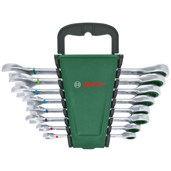 Набор ключей комбинированных с трещоткой Bosch 8-19 мм в органайзере, 8 шт