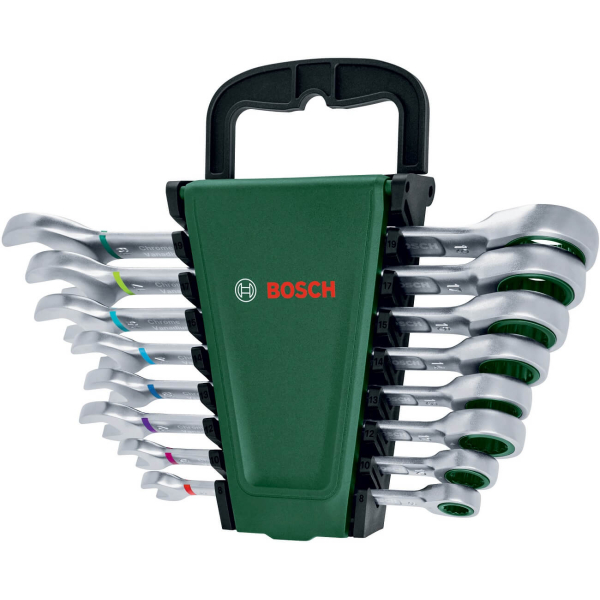 Набор ключей комбинированных с трещоткой Bosch 8-19 мм в органайзере, 8 шт