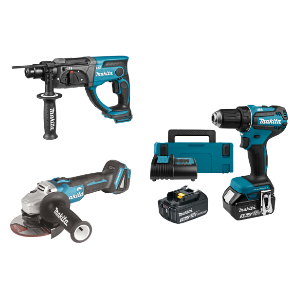 Набор аккумуляторных инструментов Makita (DDF485SFJ, DGA504Z, DHR202Z)