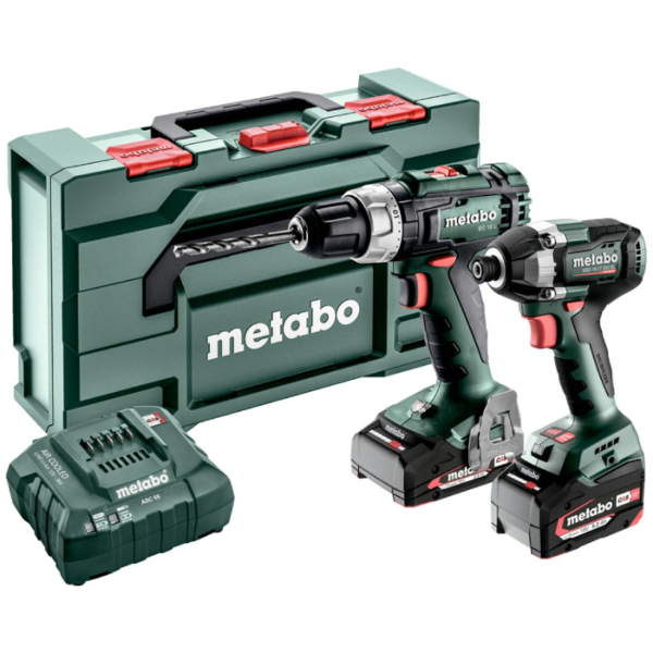 Набір акумуляторних інструментів Metabo дриль-шурупокрут BS 18 L, гайковерт SSD 18 LT 200 BL, 1х2.0Аh, 1х4.0Аh, з/п ASC 55, в MetaBOX 145 L